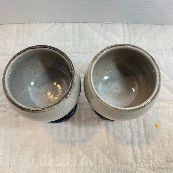 Handmade Pottery Goblets With Speckled Glaze & Blue Base Set Of 2 Rustic Stonewa - Picture 3 of 8